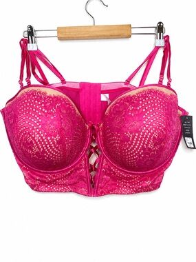 Cacique Seriously Sexy Lace Longline Multi-Way Strapless Bra 46DDD Pink NWT